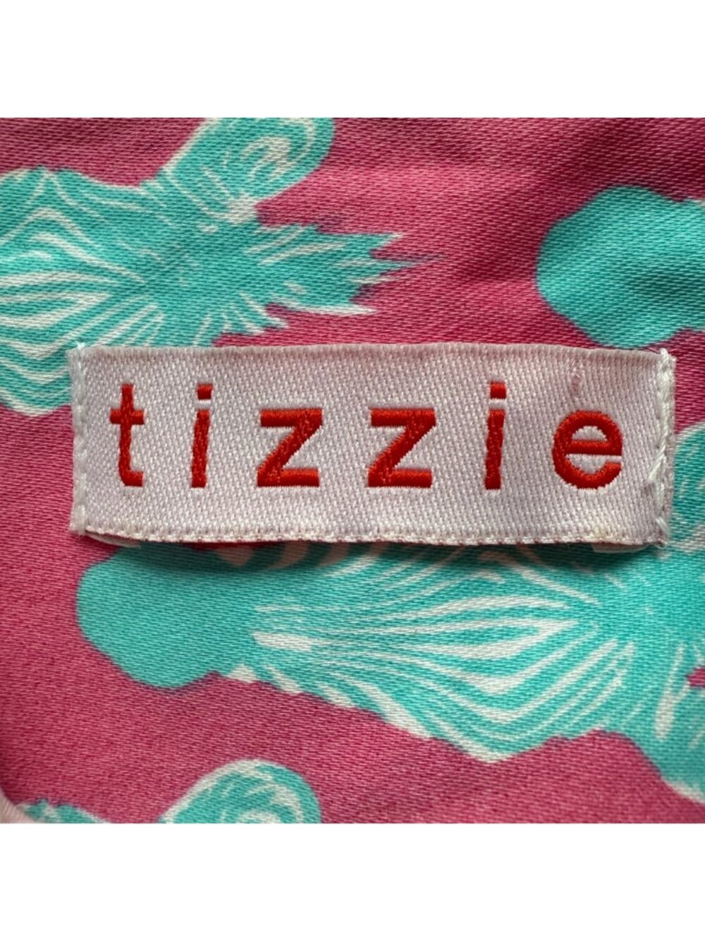 Tizzie Size XS Pink Aqua Zebra Print Split Neck Collar Cotton Blend Tunic Dress - Picture 6 of 15